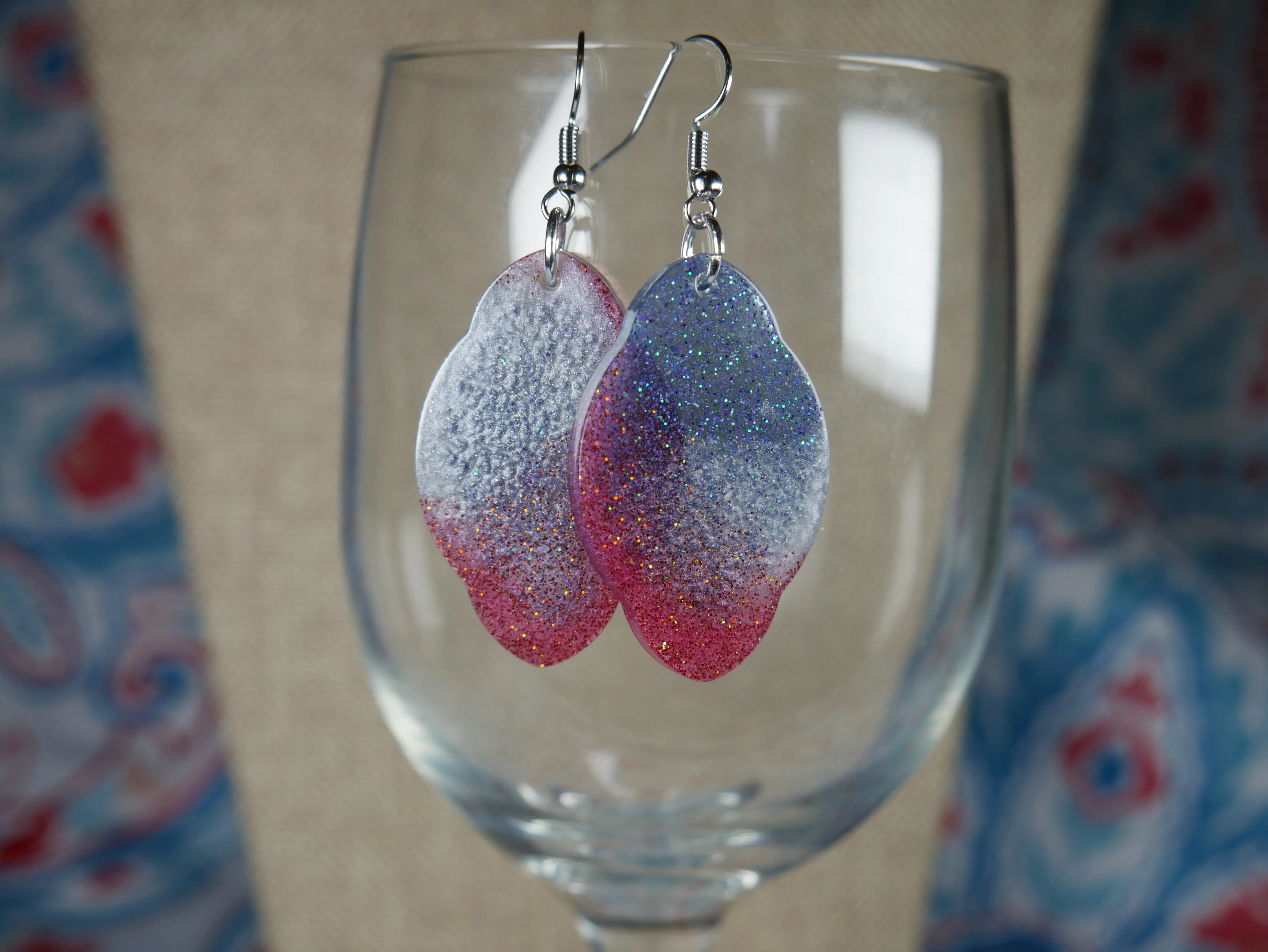 Resin Silver, Red and Blue Earrings...Perfect for the 4th of July!