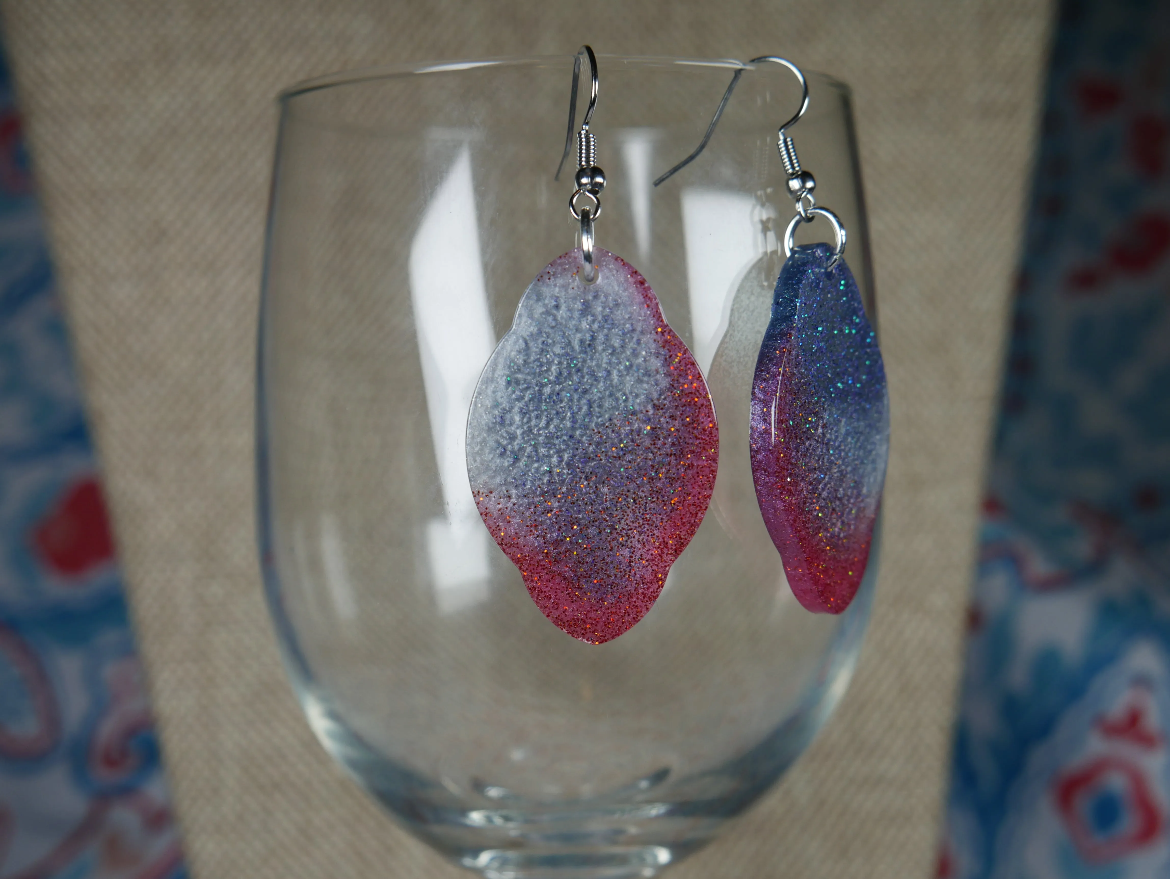 Resin Silver, Red and Blue Earrings...Perfect for the 4th of July!