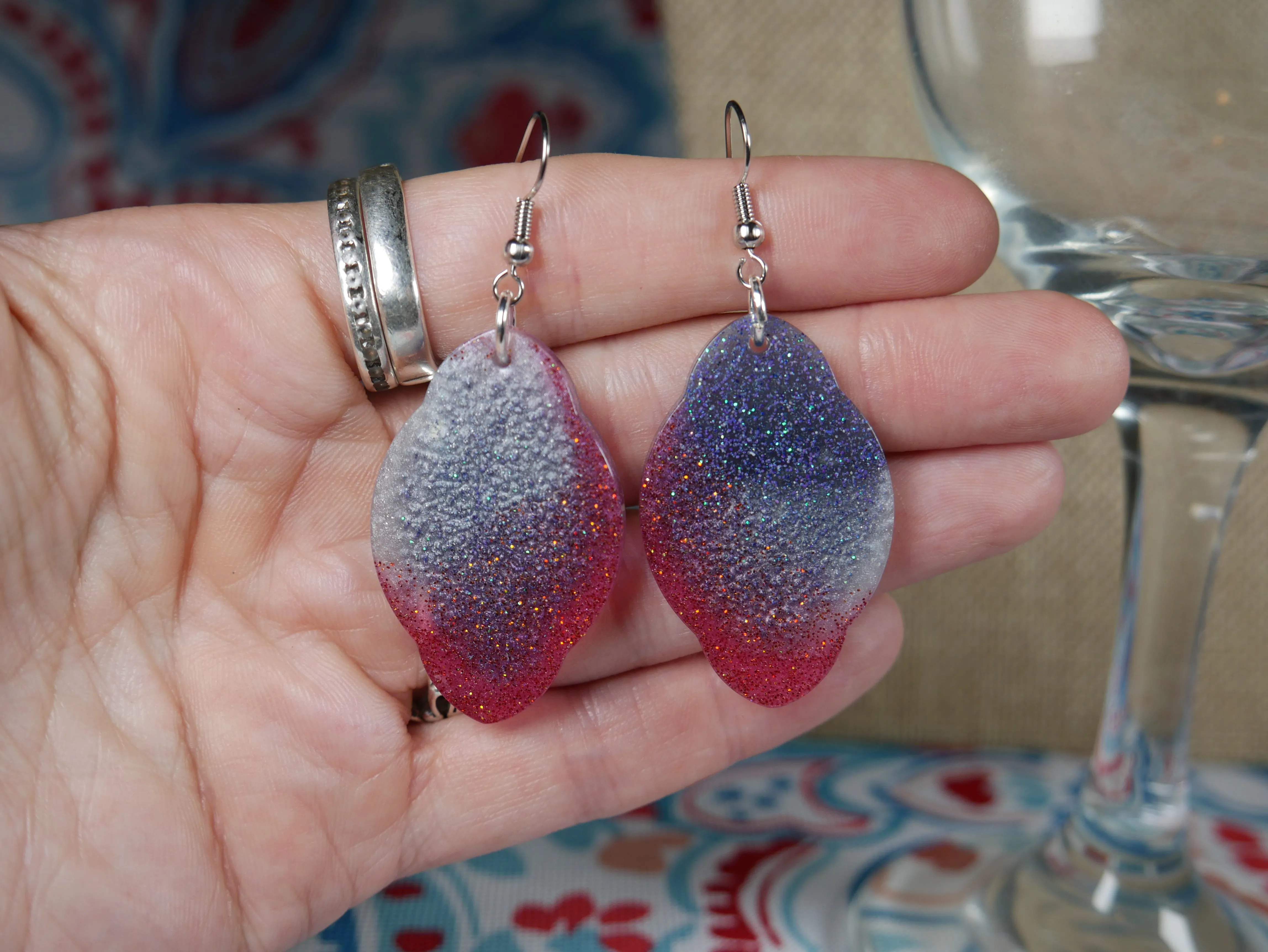 Resin Silver, Red and Blue Earrings...Perfect for the 4th of July!