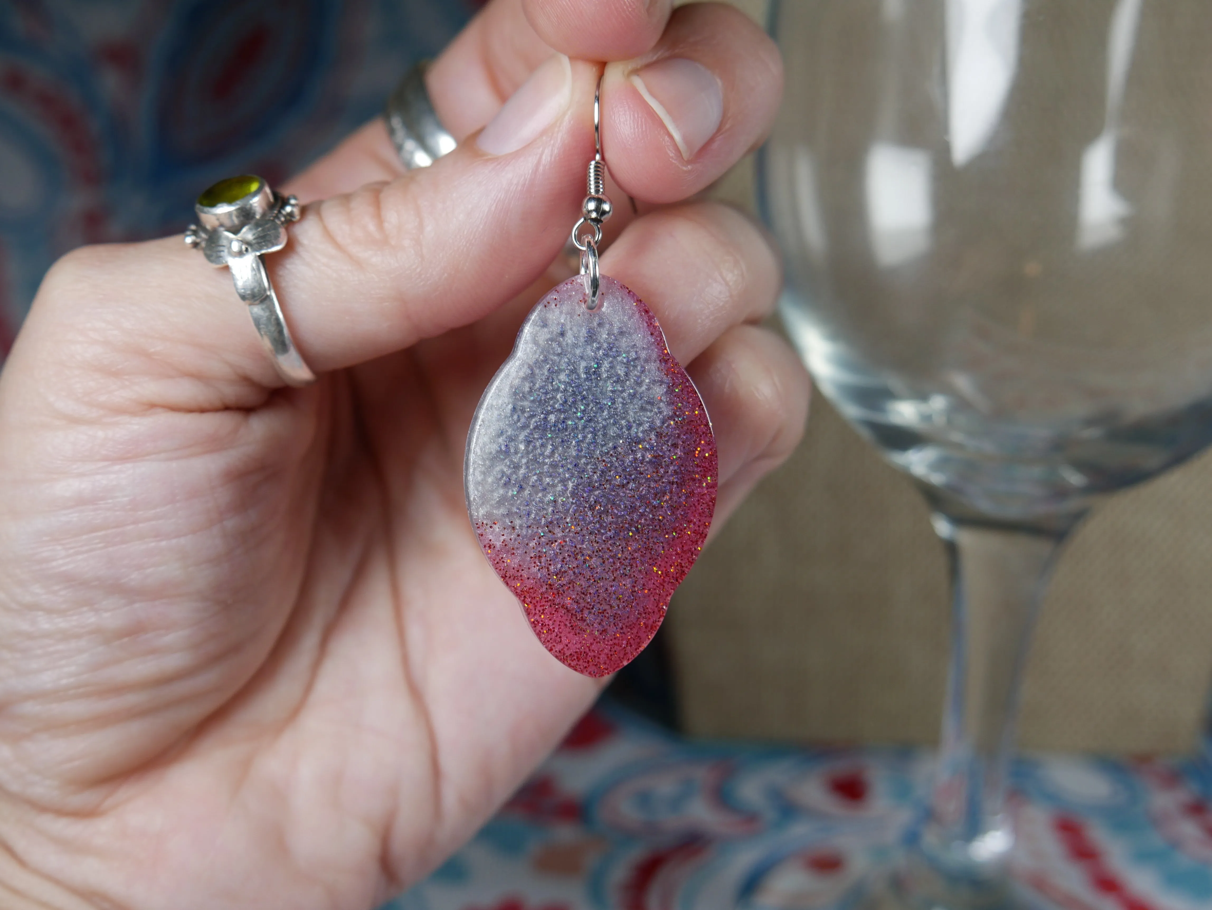 Resin Silver, Red and Blue Earrings...Perfect for the 4th of July!