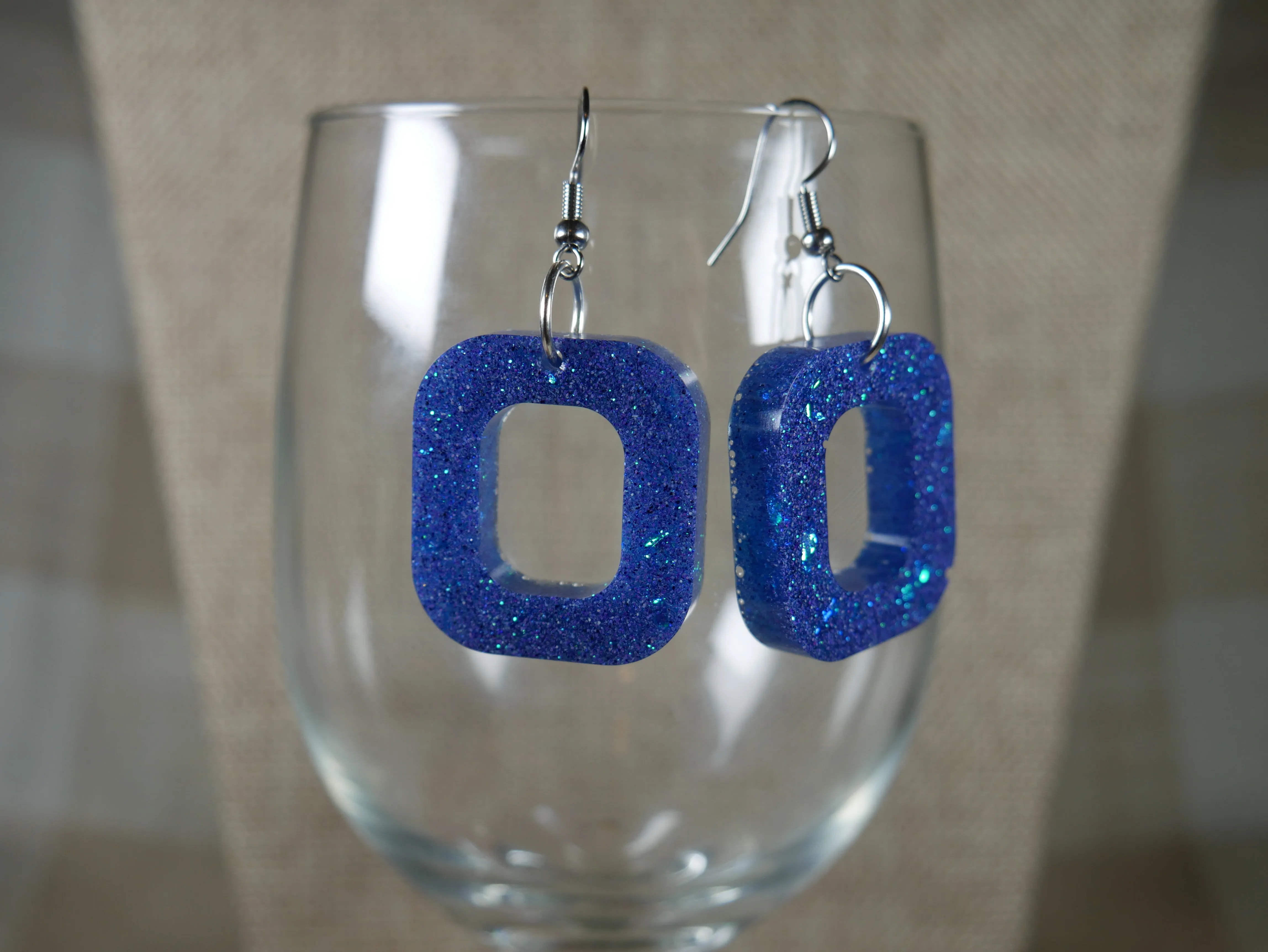 Resin Sparkly Blue Square Earrings