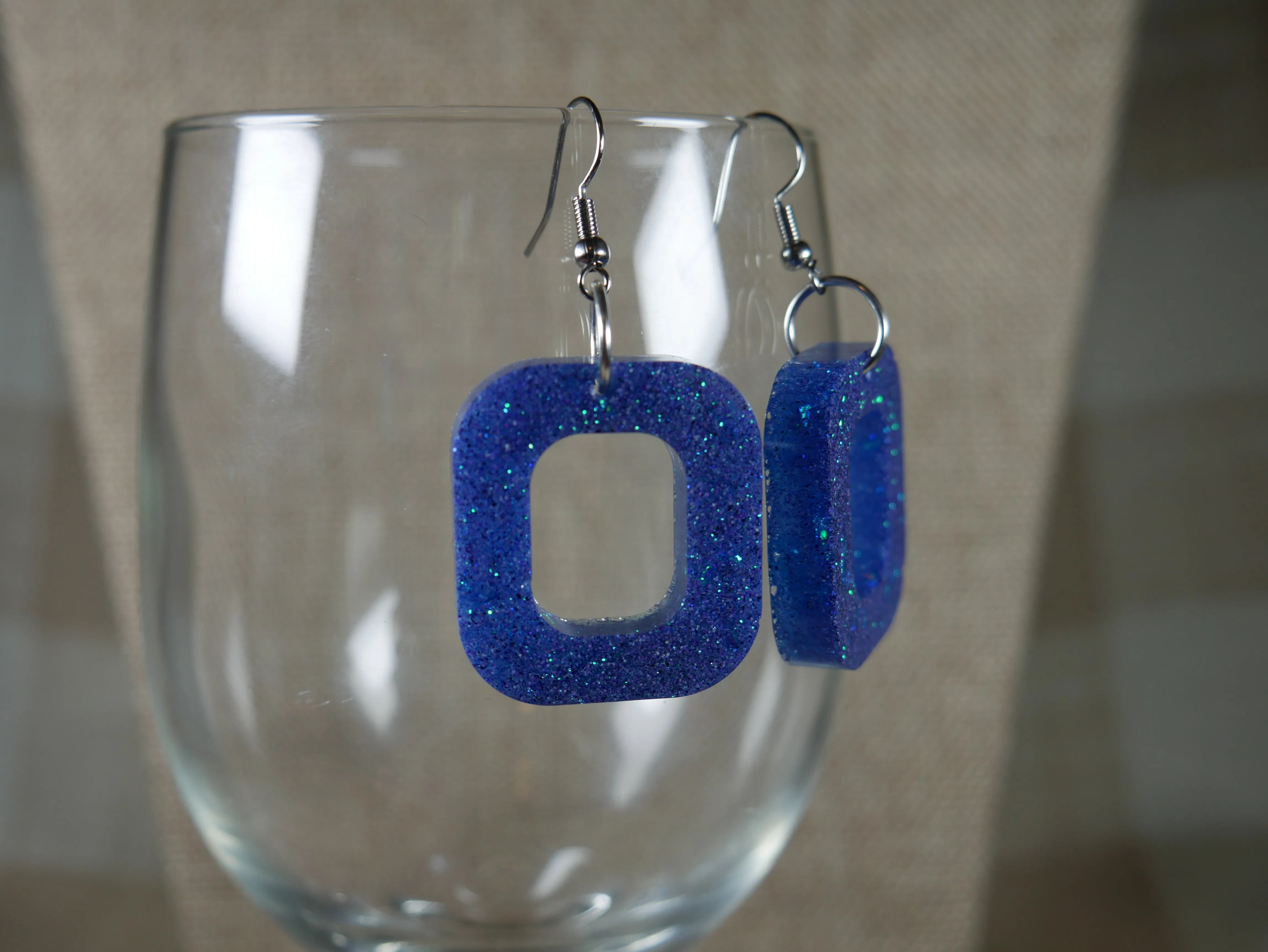 Resin Sparkly Blue Square Earrings