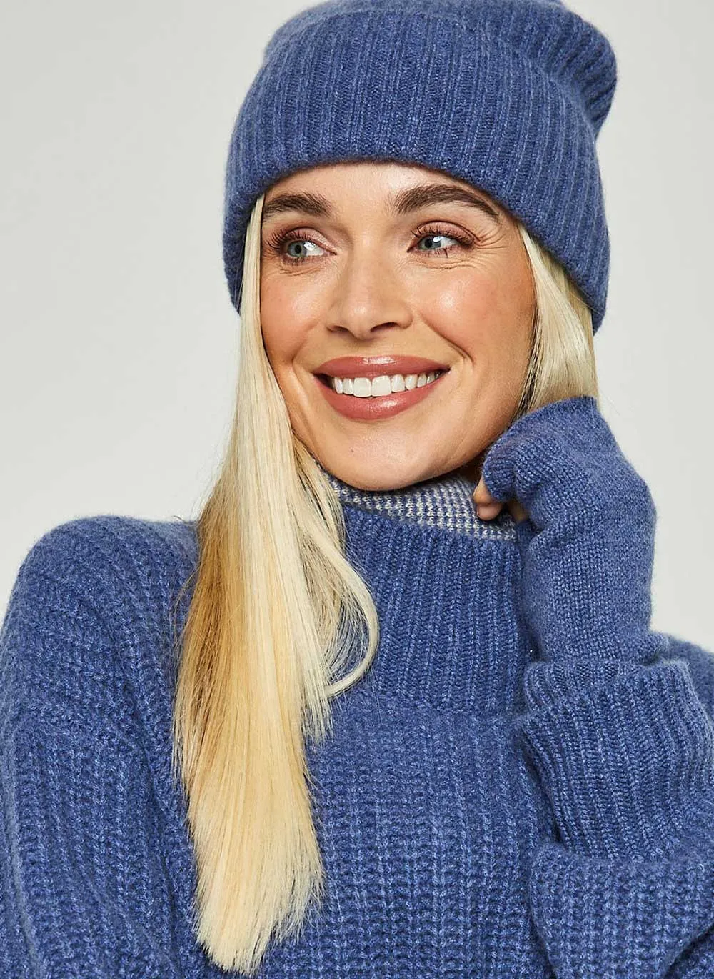 Ribbed Cashmere Hat - Denim Marl