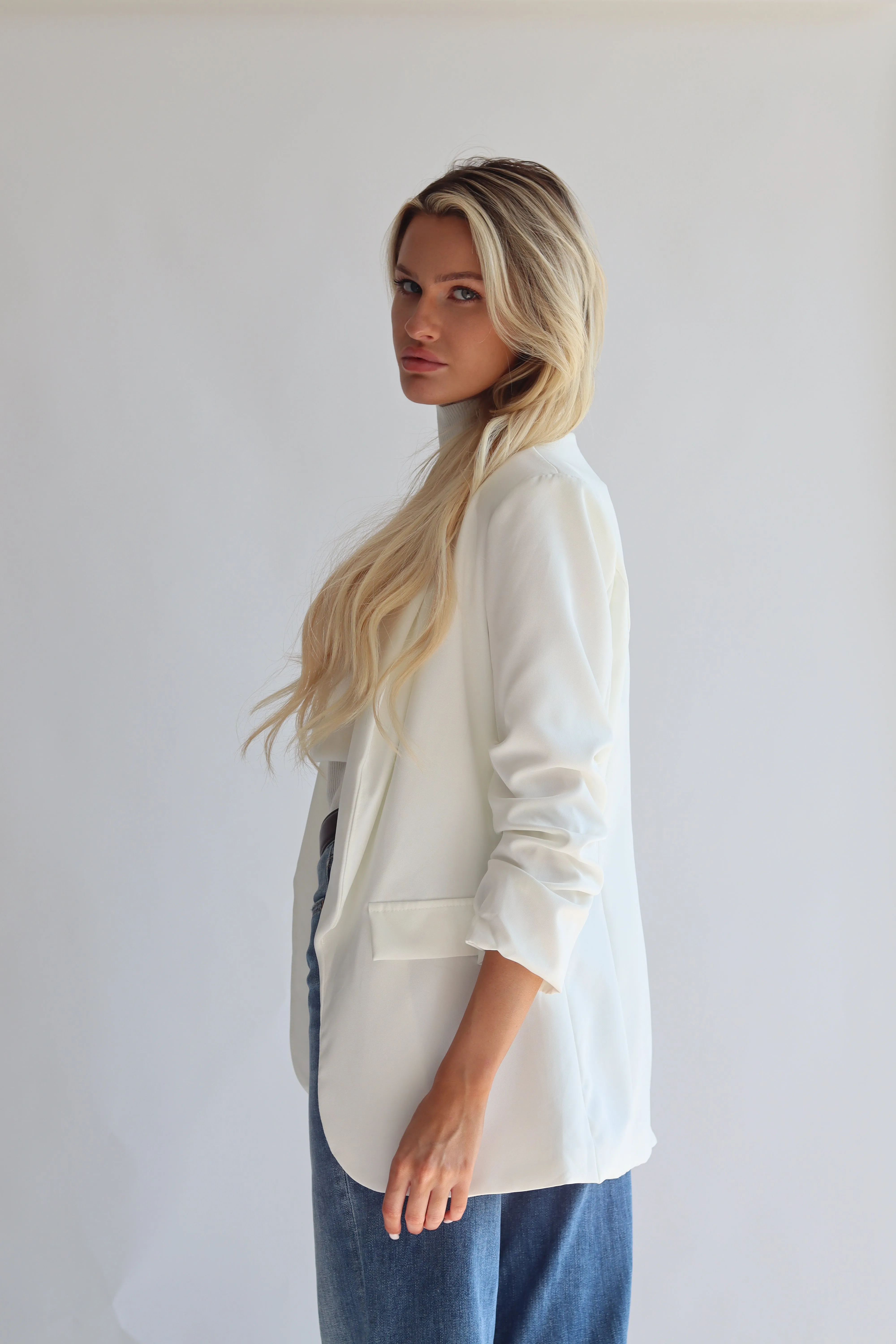 Ruched Sleeve Blazer