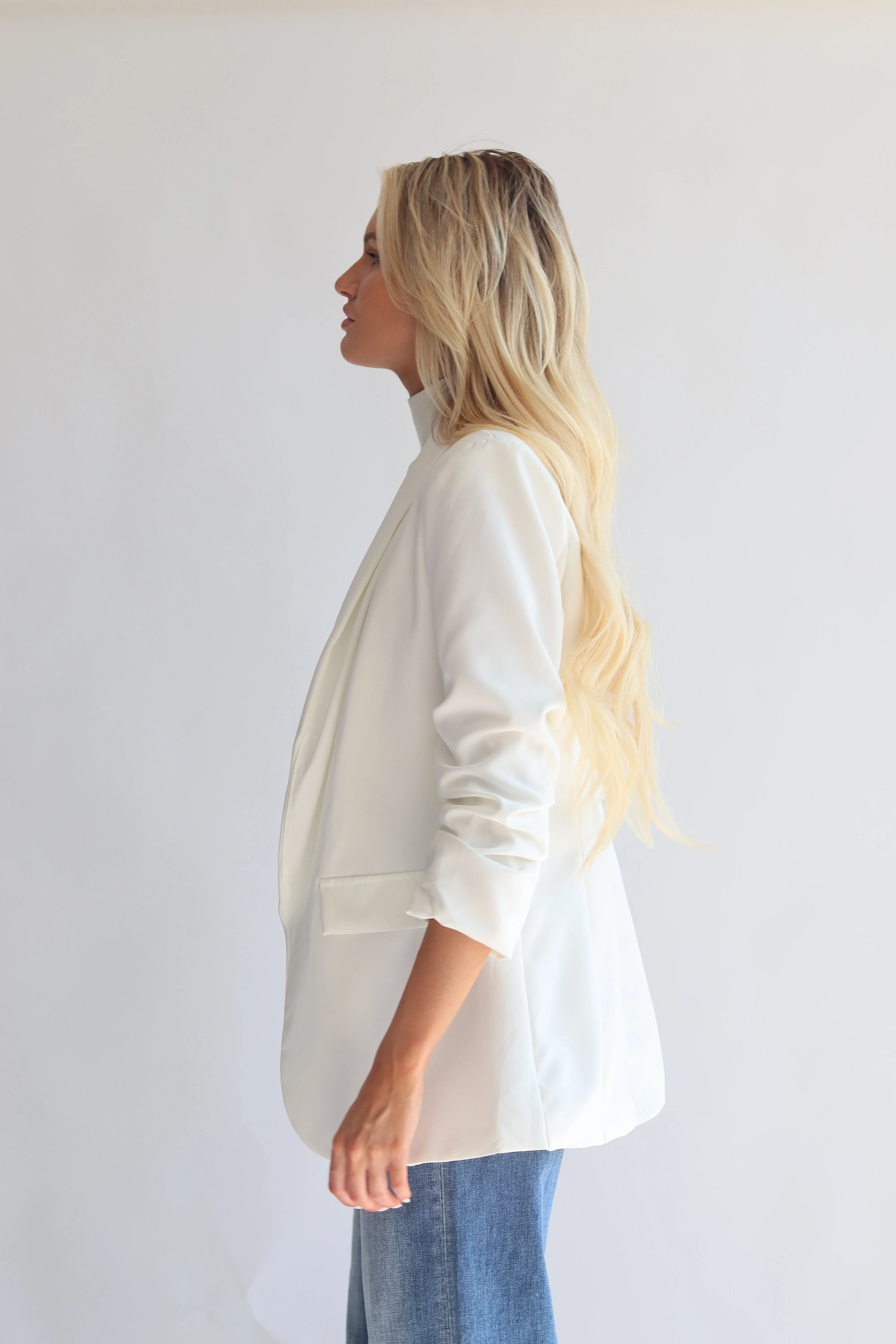 Ruched Sleeve Blazer