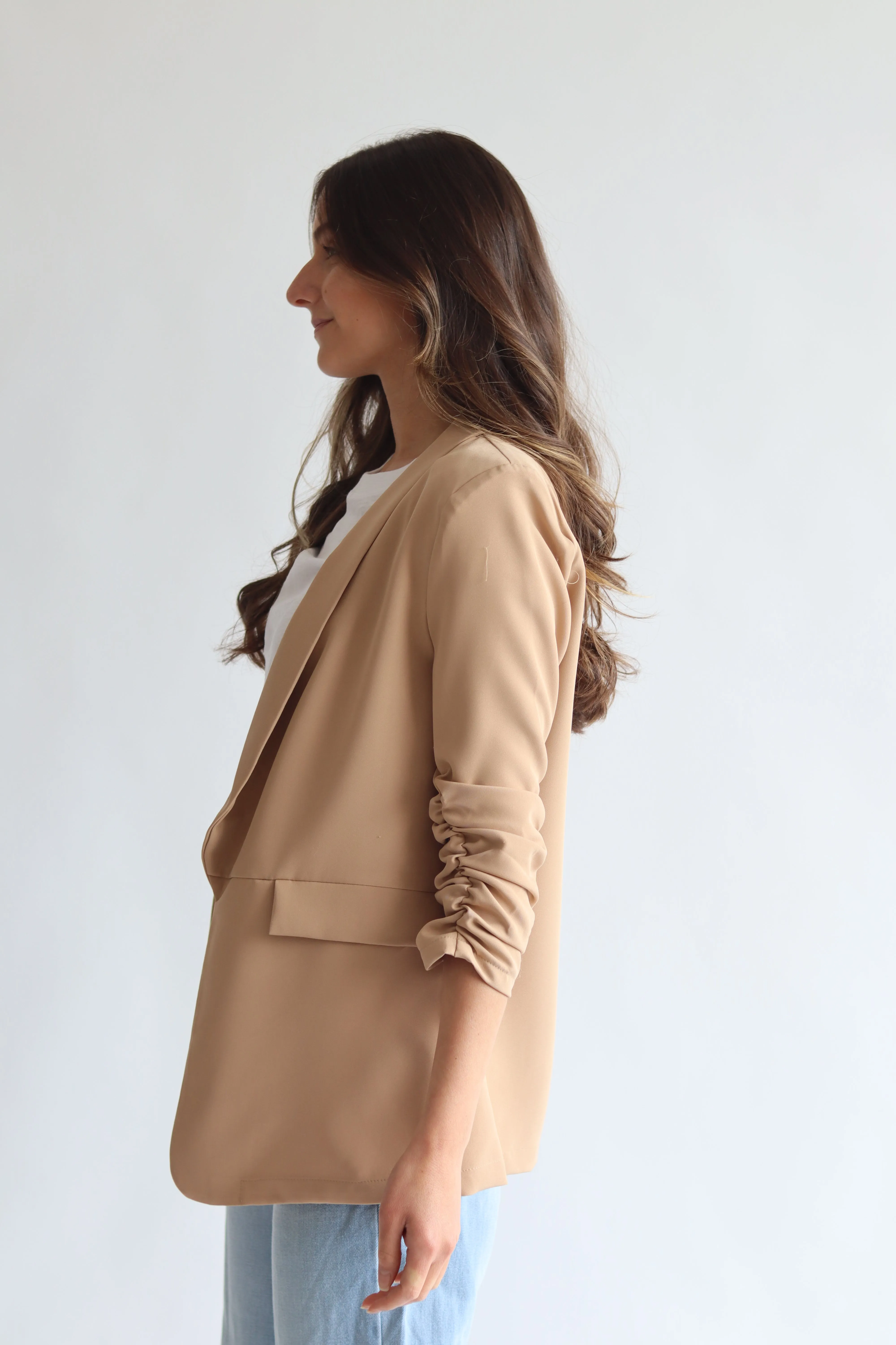 Ruched Sleeve Blazer