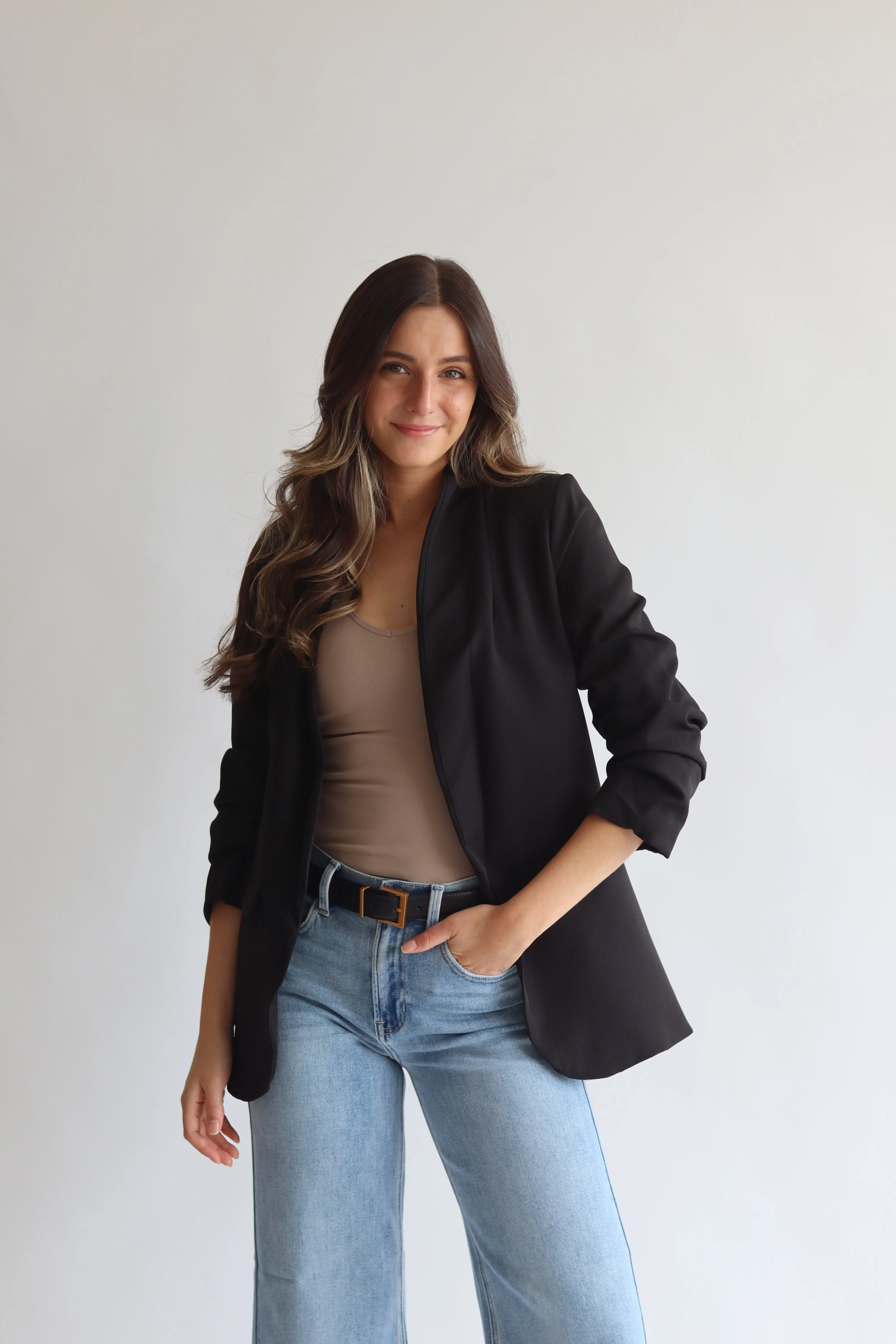 Ruched Sleeve Blazer