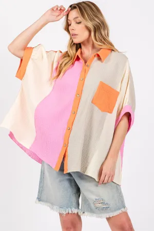 SAGE   FIG Full Size Color Block Button-Down Shirt