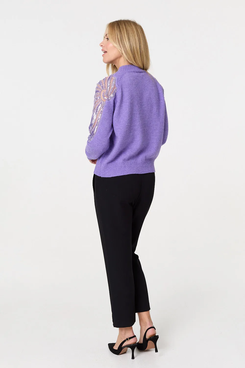 Sequin Detail High Neck Relaxed Jumper