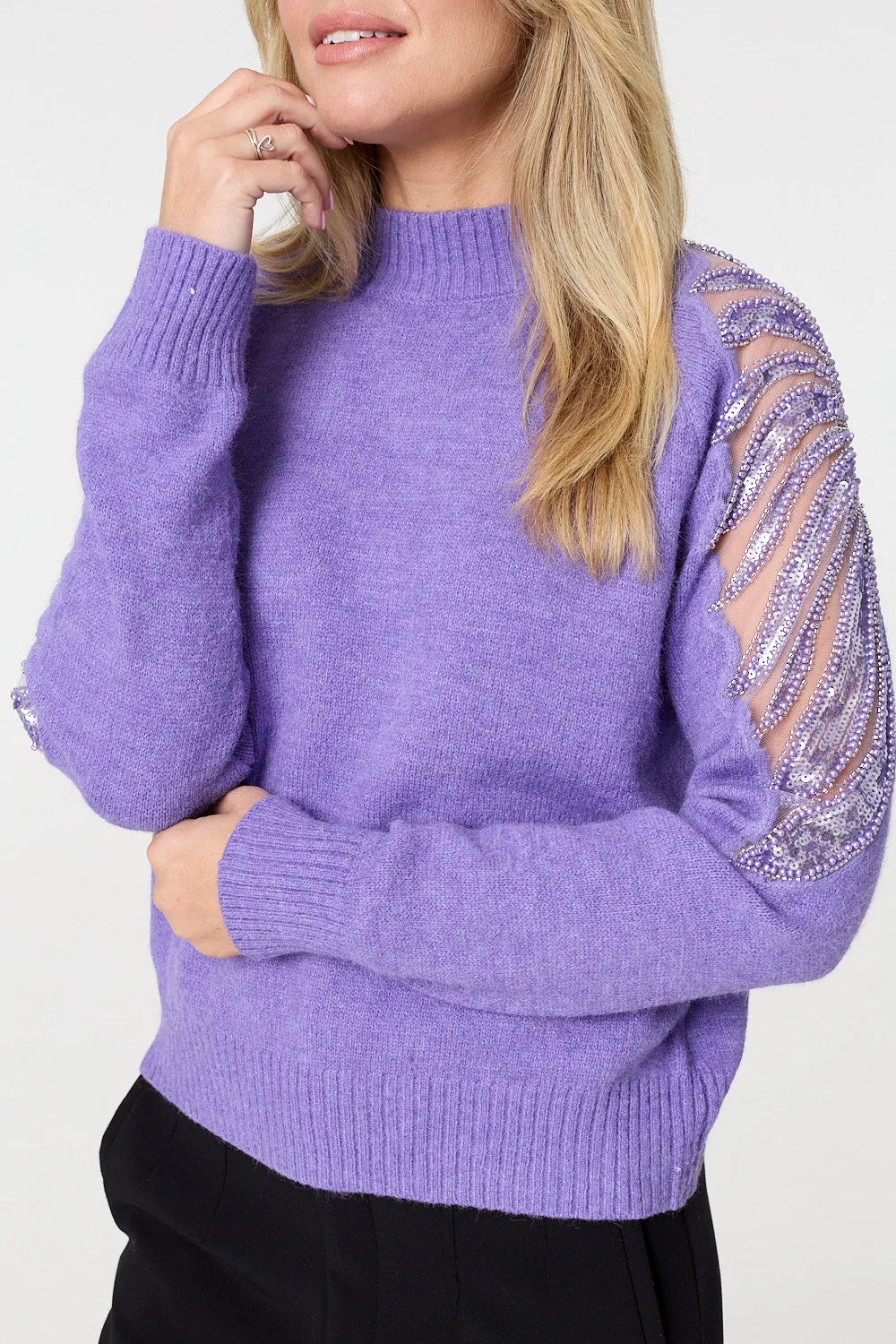 Sequin Detail High Neck Relaxed Jumper