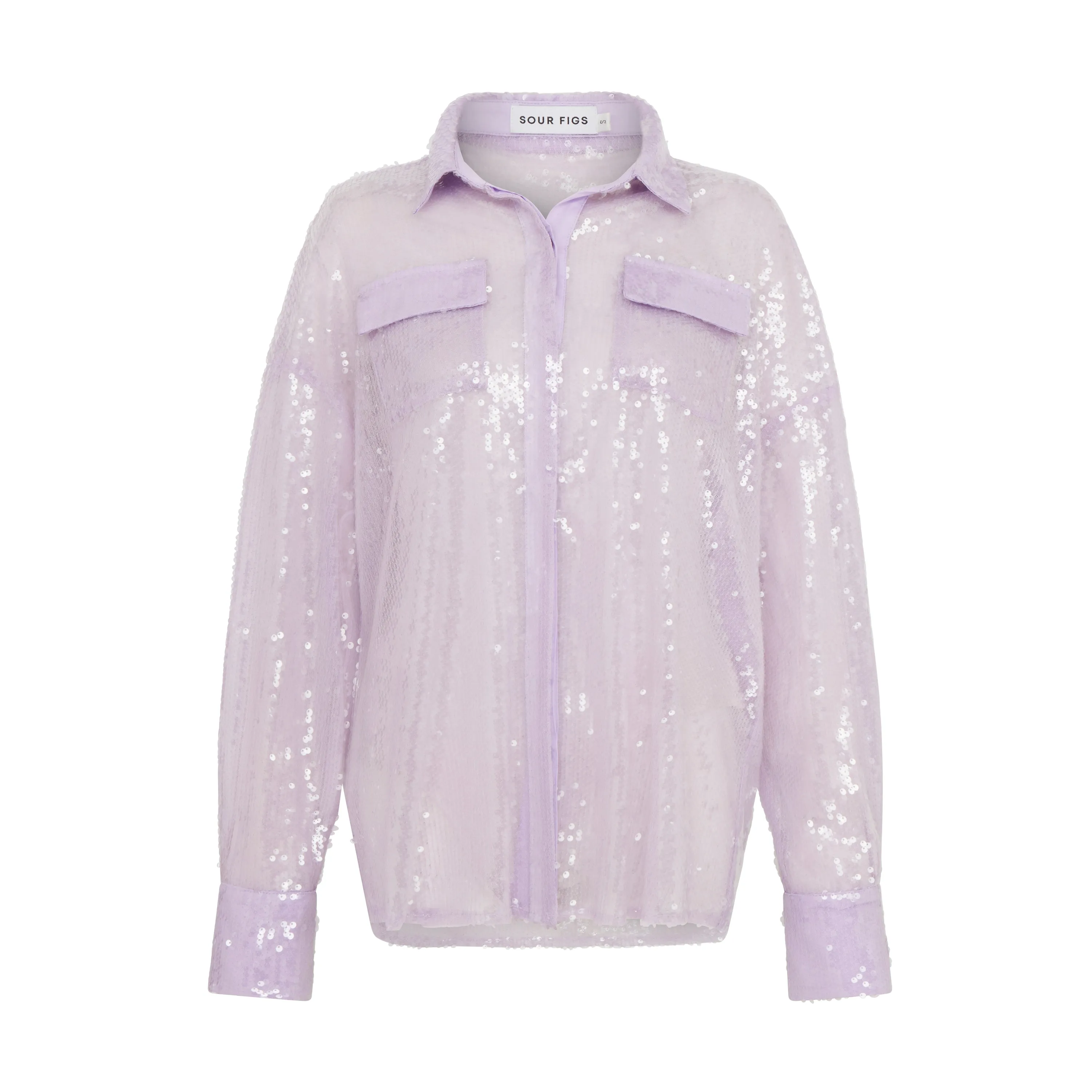 Sequined Sheer Shirt in Wisteria Purple