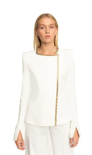 Shari Asymmetrical Fringes Blazer White/ Gold