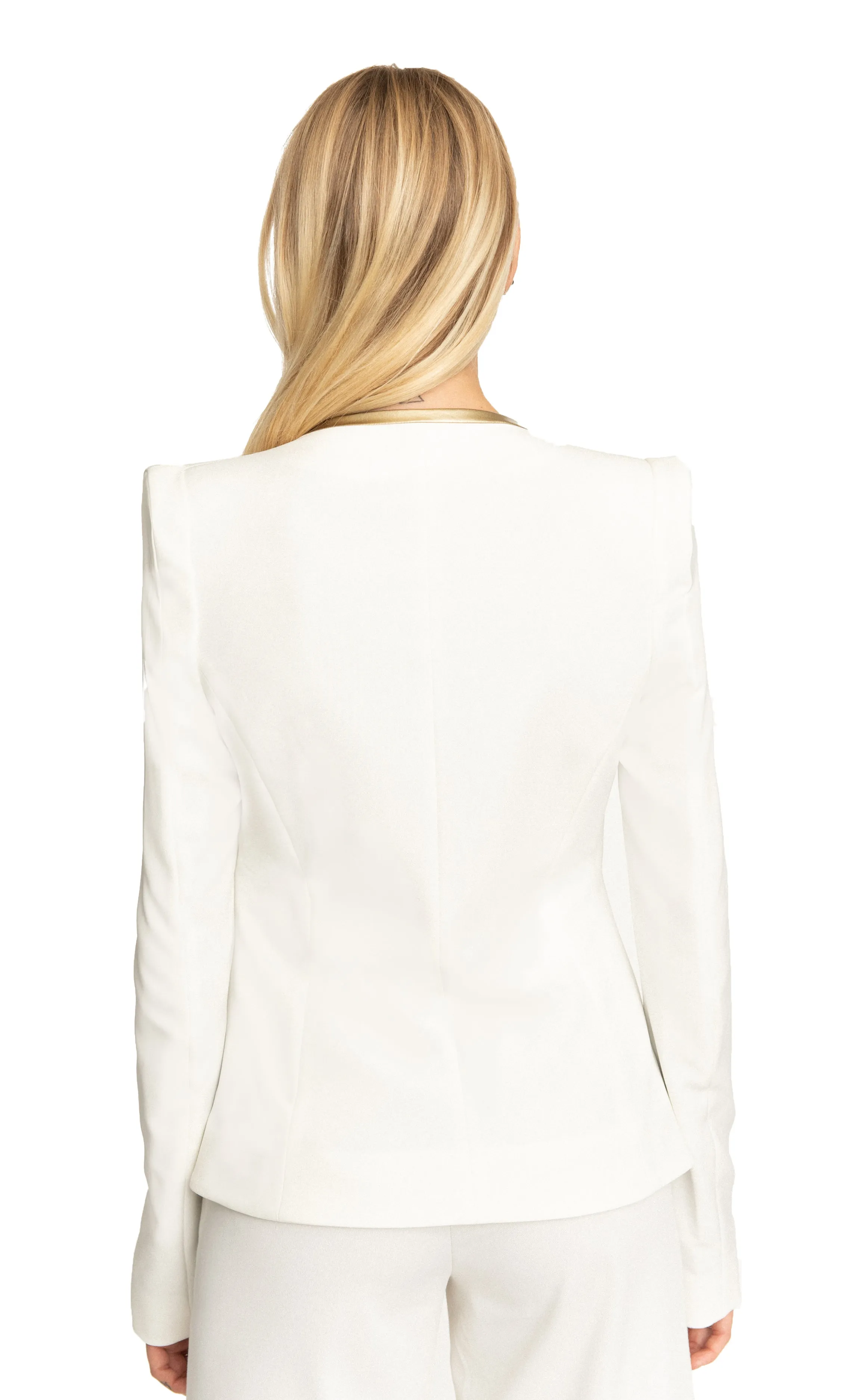 Shari Asymmetrical Fringes Blazer White/ Gold