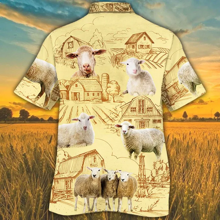 Sheep Lovers Farm Hawaiian Shirt, Farm sheep Short Sleeve Hawaiian Aloha Shirt for Men, Women