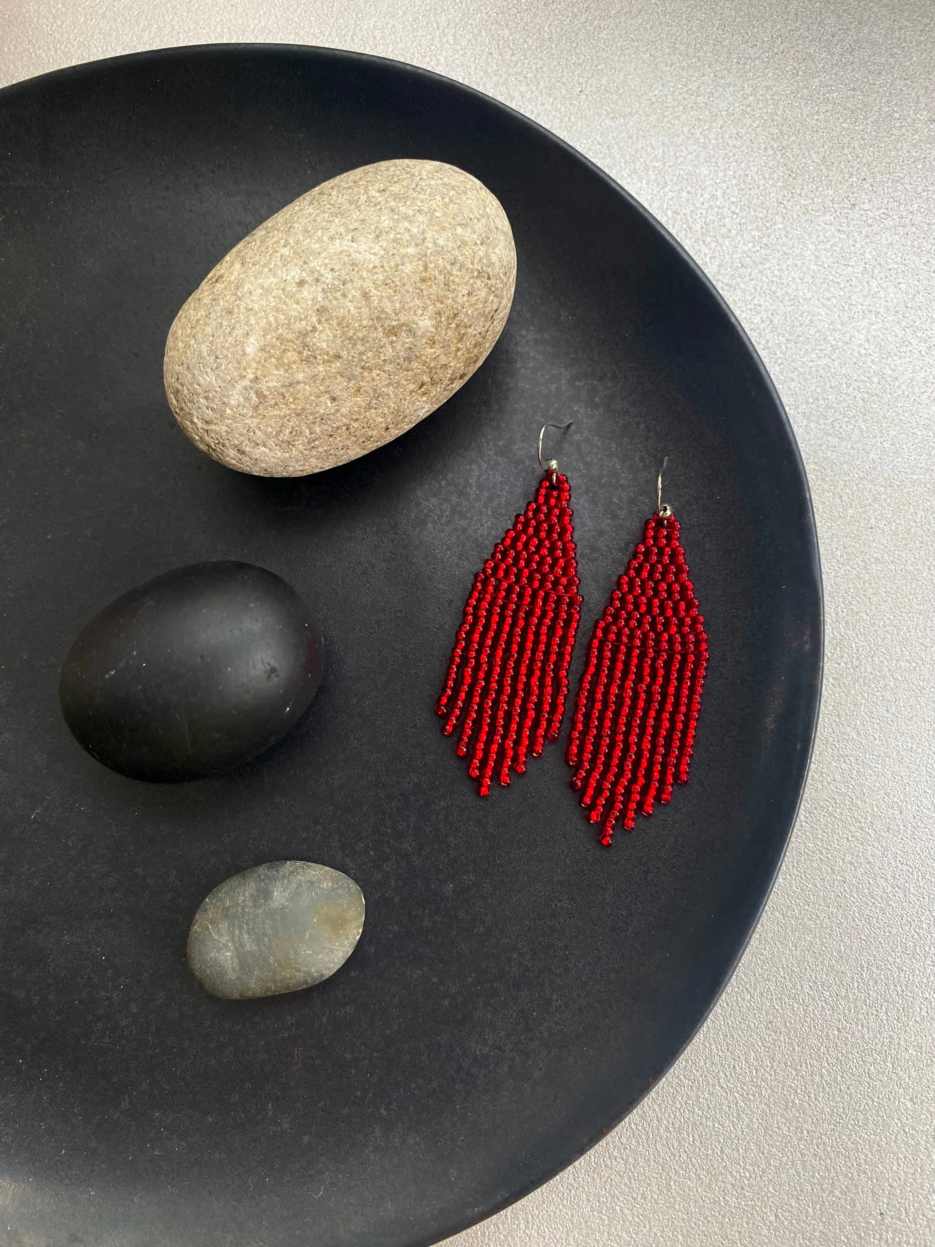 Shiny Red Seed Bead Earrings, Fringe Festive Chandelier Earring, Boho Hippie Earrings, Red Dainty Statement Earring, Dangle Earring Handmade