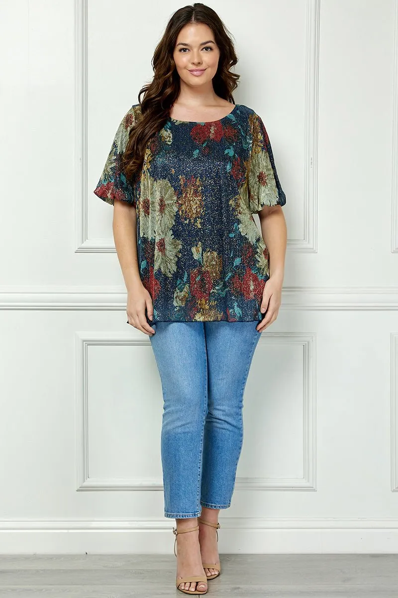 Short Puff Sleeve Scoop Neck Bubble Blouse - Plus