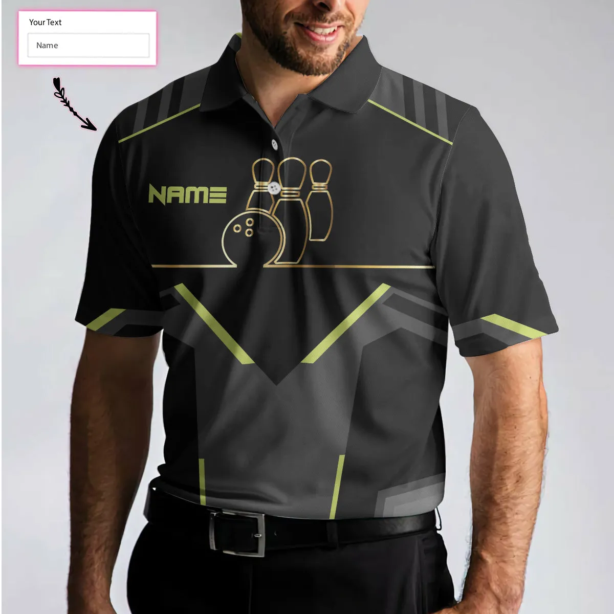 Slow Roll Black And Golden Pattern Custom Bowling Polo Shirt, Personalized Bowling Shirt For Men, Best Gift For Bowler Coolspod