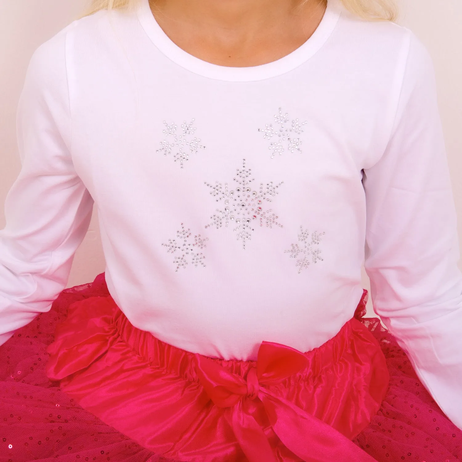 Snowflake Diamante Long or Short Sleeve White T Shirt