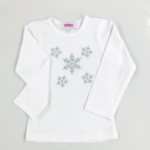 Snowflake Diamante Long or Short Sleeve White T Shirt