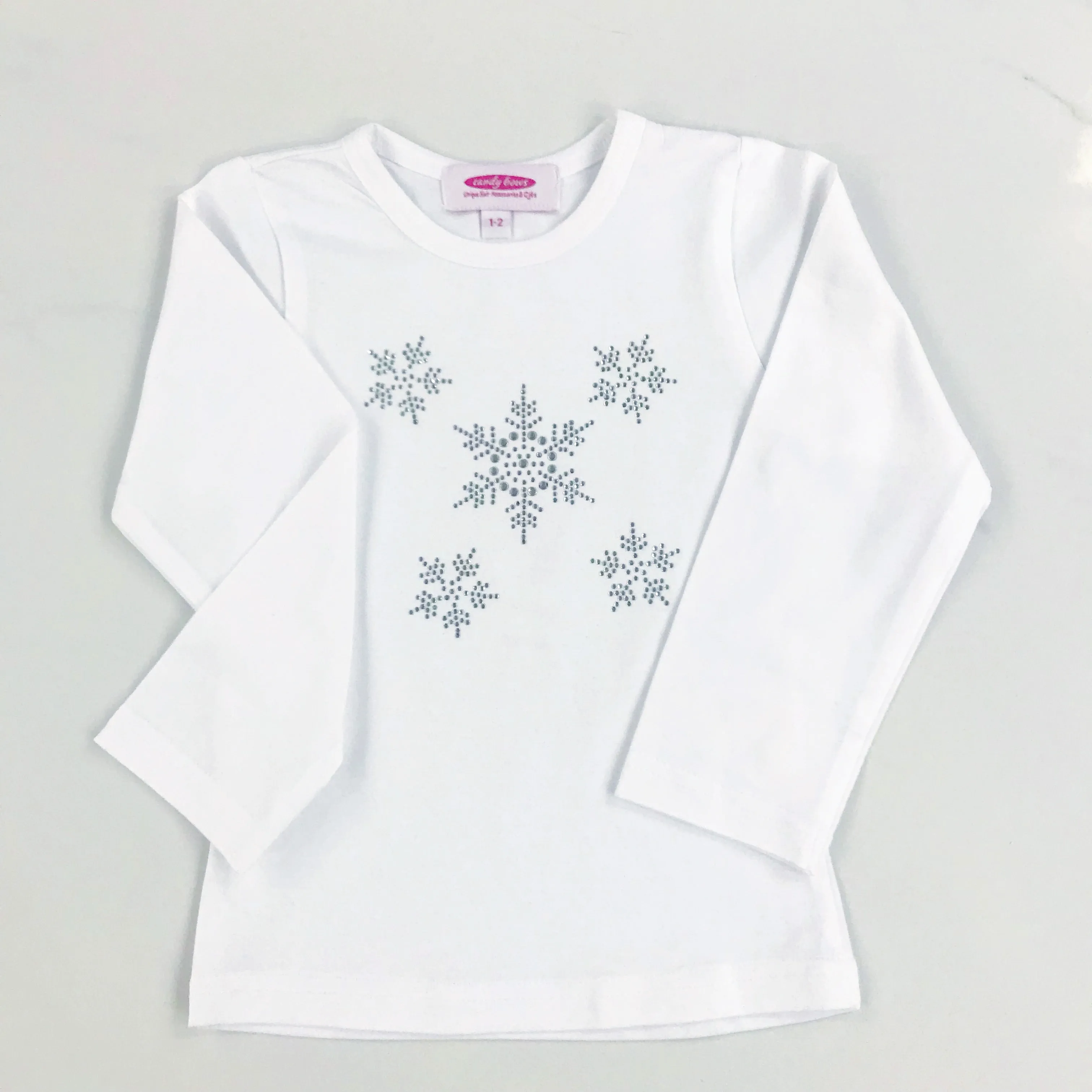 Snowflake Diamante Long or Short Sleeve White T Shirt