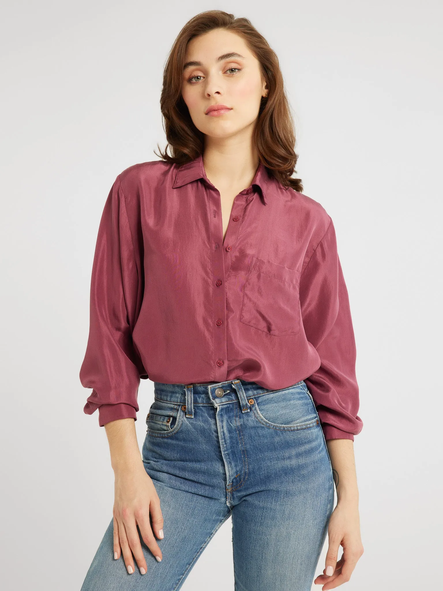 Sofia Top in Plum Washed Silk