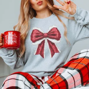 Sparkly Santa Bow Wholesale Graphic Sweatshirt - Rapid Shipping