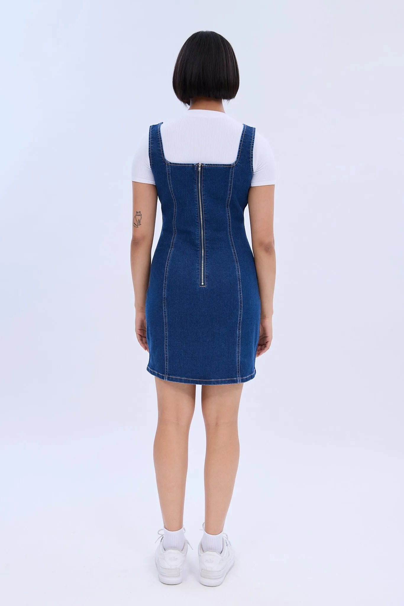 Square Neck Sleeveless Denim Mini Dress