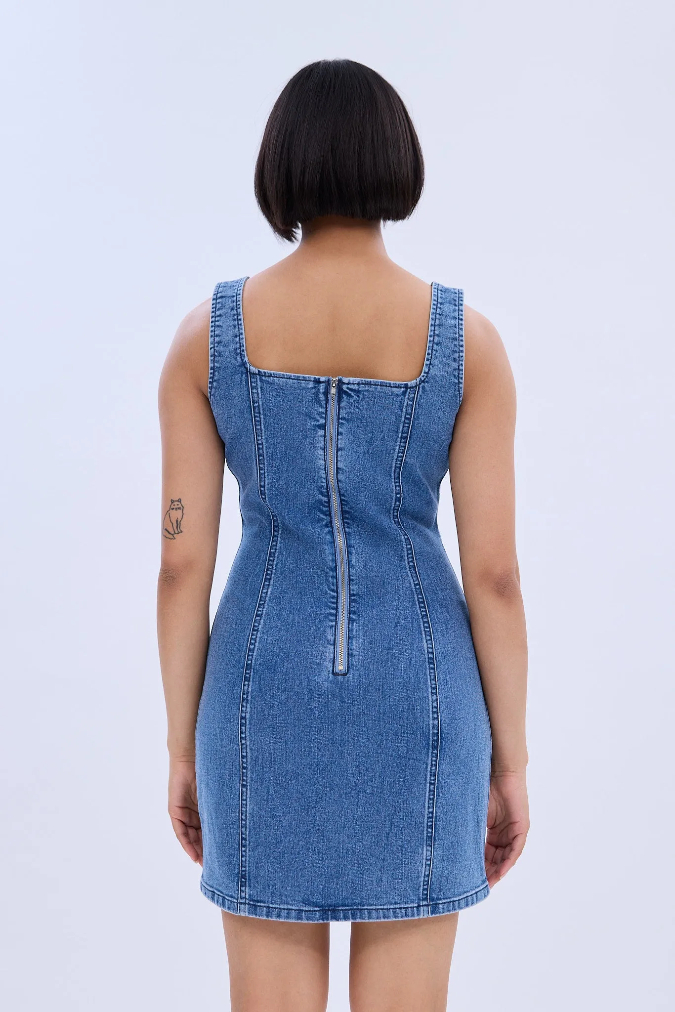 Square Neck Sleeveless Denim Mini Dress