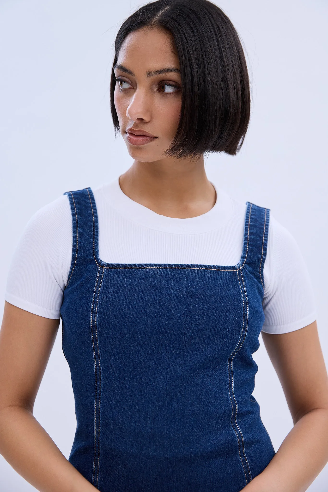 Square Neck Sleeveless Denim Mini Dress