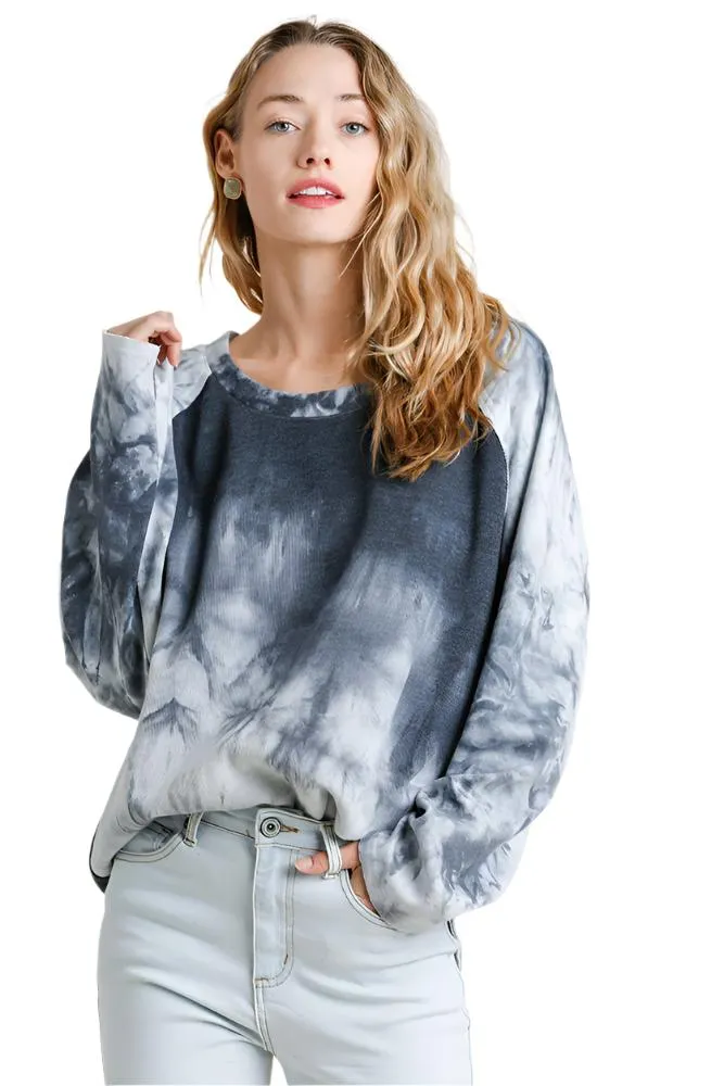 Tie Dye Raw Edged Top, Charcoal