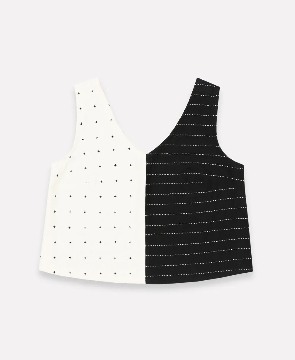 Two-Tone Cropped Tank Top - Charcoal