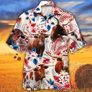 Tx Longhorn Cattle Lovers American Flag Hawaiian Shirt, Cow Hawaiian shirt vintage flower, Hawaiian shirt men, Hawaiian shirt women