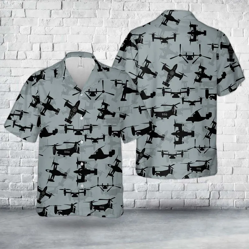 US Air Force Bell Boeing V-22 Osprey Silhouettes Hawaiian Shirt