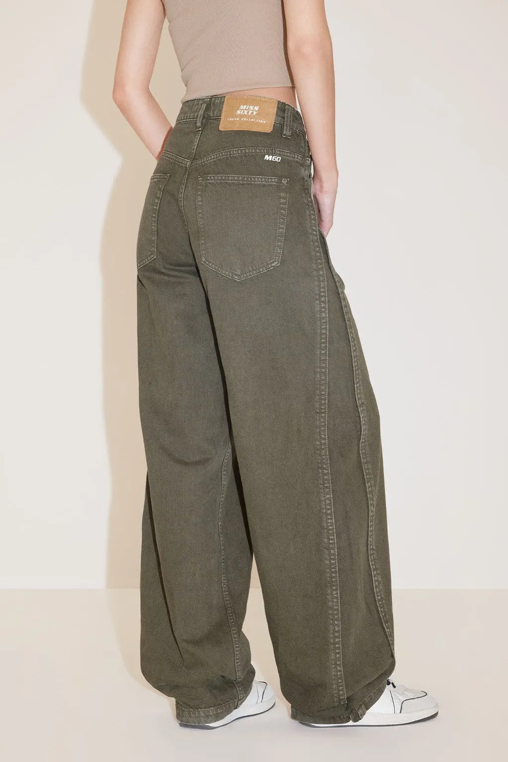 Vintage Gray And Green Cargo Wide Leg Jeans