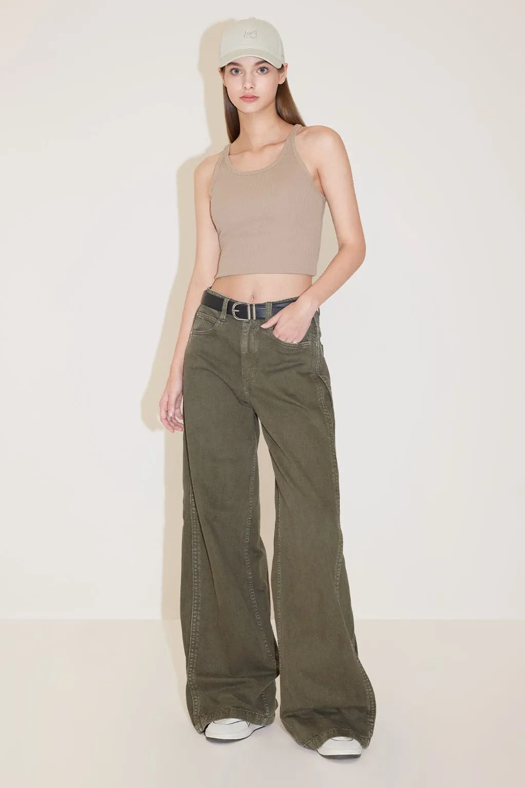 Vintage Gray And Green Cargo Wide Leg Jeans