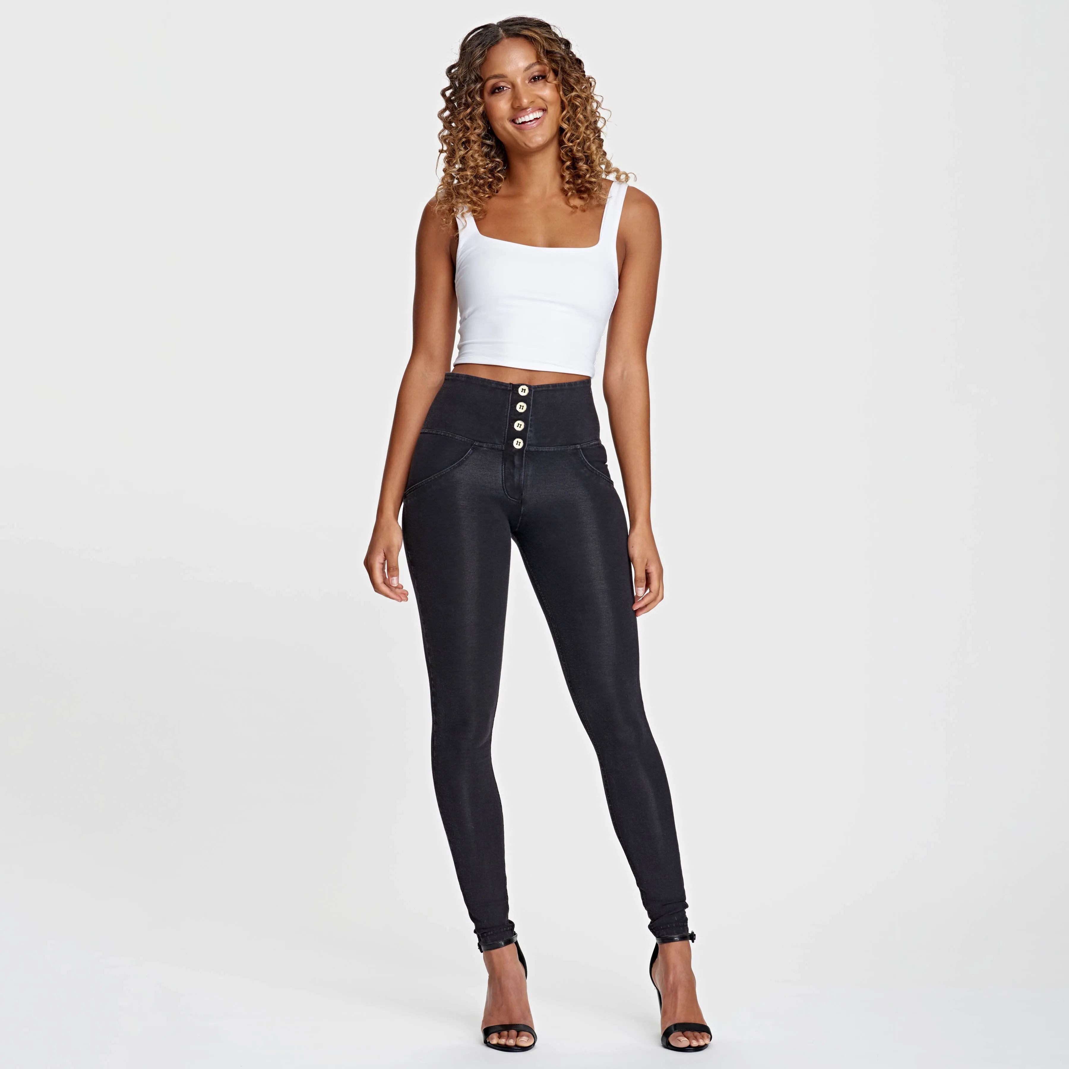 WR.UP® Denim - 4 Button High Waist - Full Length  - Black   Black Stitching