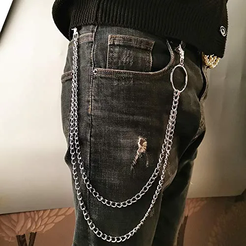 Yellow Chimes Jeans Chain for Men Dual Layer Silver Jeans Chain For Women Stainless Steel Multilayer Jeans Chain for Men and Women.